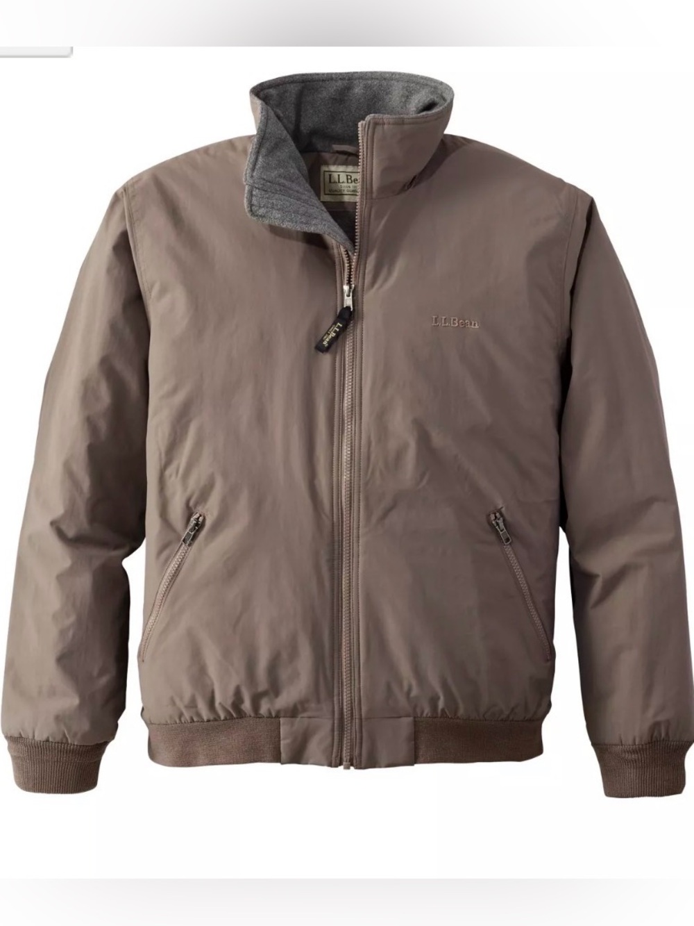 NWT L.L. Bean Men's Warm-Up Jacket Fleece-Lined Bomber Taupe Brown Size M